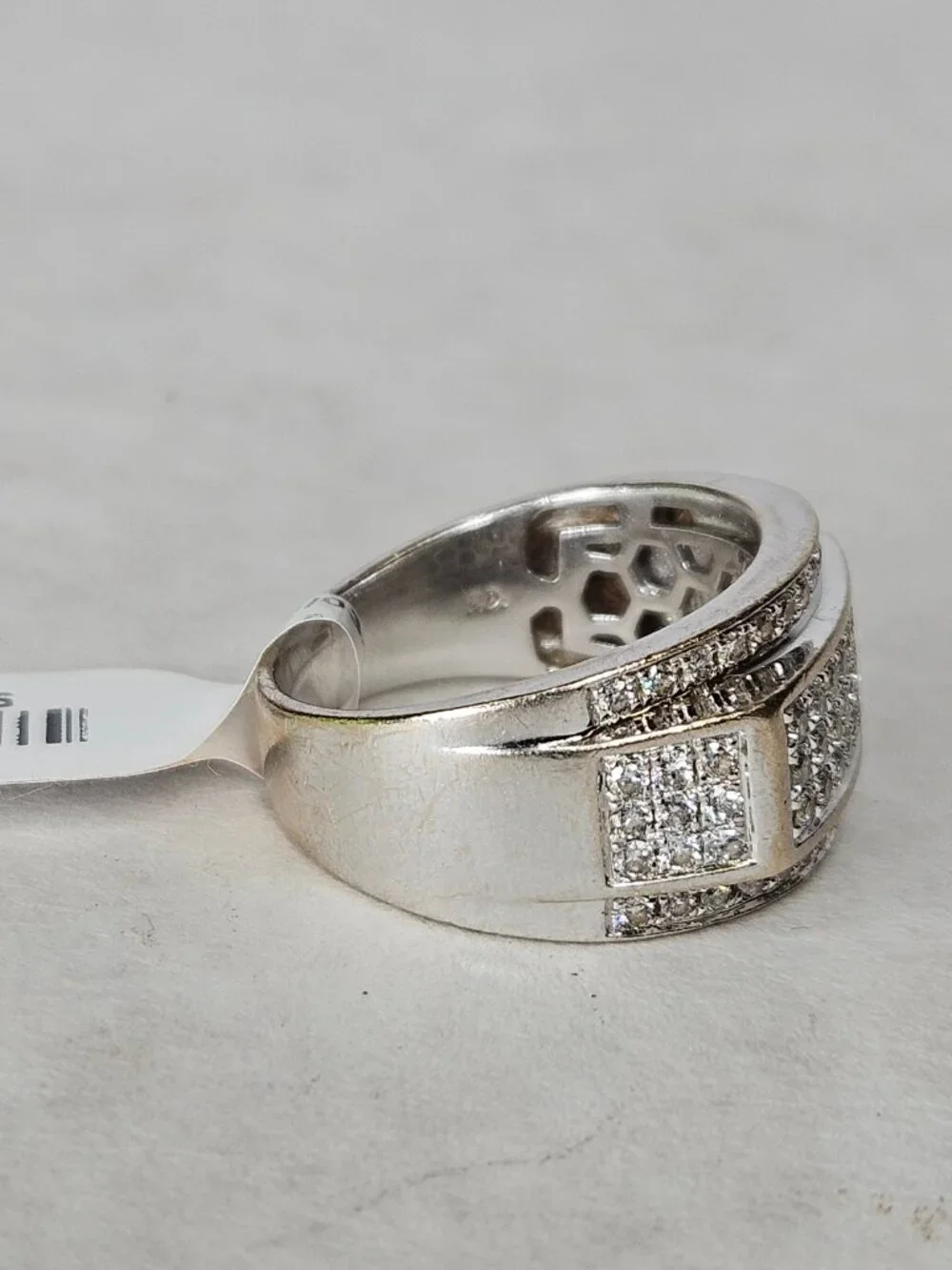 10K White Gold Pave Round Cut Diamond Wide Band Cocktail Ring 12mm Size 8